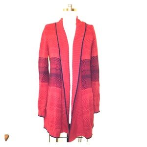 Red and blue cardigan
